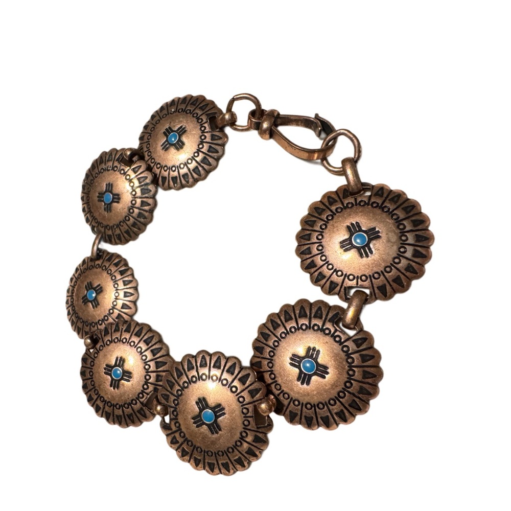 Vintage Handcrafted Southwestern Stamped Concho Enamel Copper Bracelet